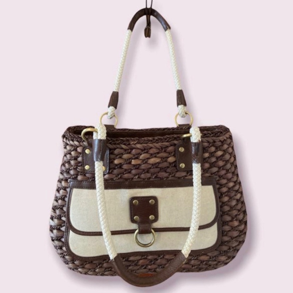 The Limited Brown Woven Straw Shoulder Bag Womens Purse NWOT